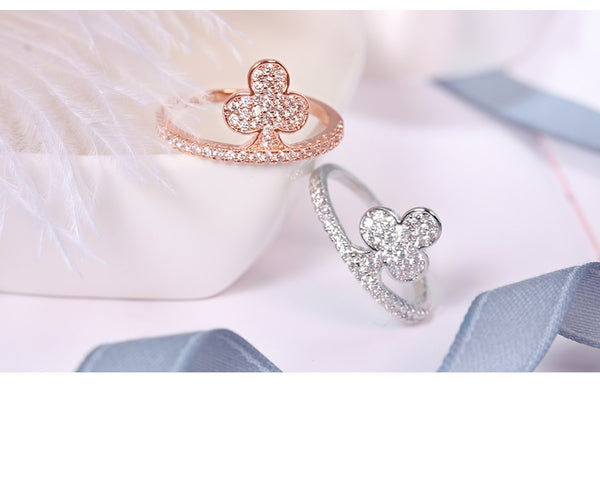 Women's Fashion Charm Rose Gold Plated Crystal Spade Channel Set Ring