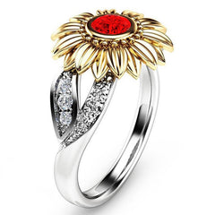 Women's Silver and Gold Plated Sunflower CZ Crystal Ring