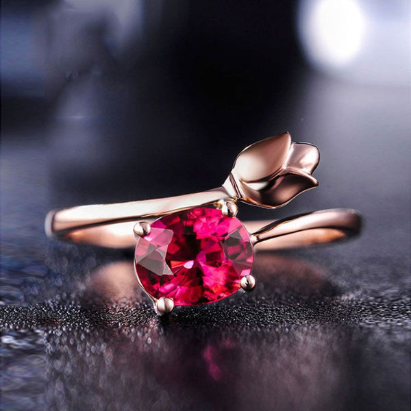 Women's Tension Set Rose and Ruby CZ Rose Gold Plated Ring