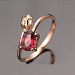 Women's Tension Set Rose and Ruby CZ Rose Gold Plated Ring