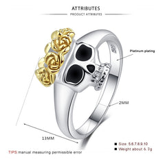 Women's Skull Crowned with Roses Silver and Gold Plated Ring