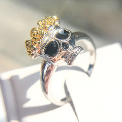 Women's Skull Crowned with Roses Silver and Gold Plated Ring