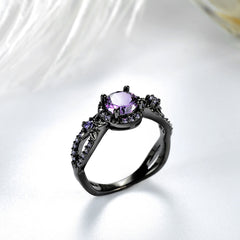 Women's CZ Garnet Prong Set Gunmetal Ring