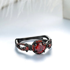 Women's CZ Garnet Prong Set Gunmetal Ring