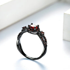 Women's CZ Garnet Prong Set Gunmetal Ring