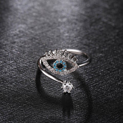 Women's Adjustable Crystal Eye Silver Plated Ring