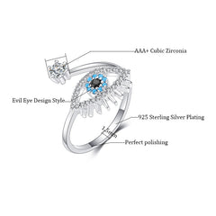 Women's Adjustable Crystal Eye Silver Plated Ring