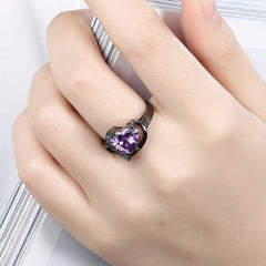 Women's Black Gold Plated Prong Set Overlapping Heart CZ Ring