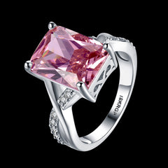 Women's Luxury Square Pink CZ Silver Plated Ring