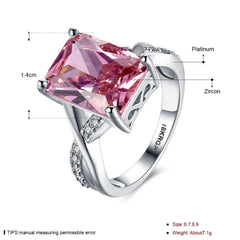 Women's Luxury Square Pink CZ Silver Plated Ring