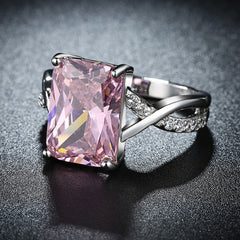 Women's Luxury Square Pink CZ Silver Plated Ring