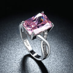 Women's Luxury Square Pink CZ Silver Plated Ring