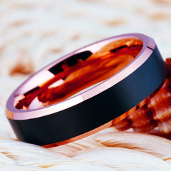 Couple's Matching Set of 4mm and 6mm Brushed Groove and Rose Gold Inner Tungsten Carbide Rings