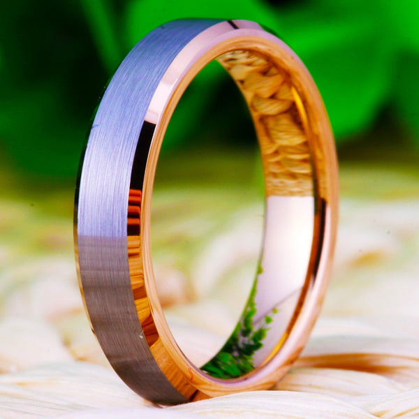 Couple's Matching Set of 4mm and 6mm Brushed Groove and Rose Gold Inner Tungsten Carbide Rings