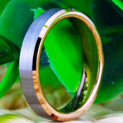 Couple's Matching Set of 4mm and 6mm Brushed Groove and Rose Gold Inner Tungsten Carbide Rings