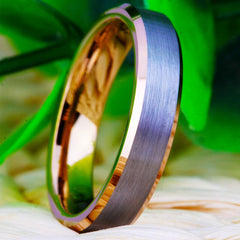 Couple's Matching Set of 4mm and 6mm Brushed Groove and Rose Gold Inner Tungsten Carbide Rings