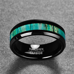 Men's 8mm Seafoam Green Wood Inlay Black Tungsten Carbide Ring