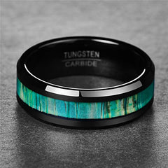 Men's 8mm Seafoam Green Wood Inlay Black Tungsten Carbide Ring