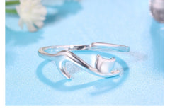 Women's Cat Open Band Silver Plated Ring