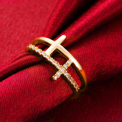 Women's Metal and Gemstone Adjustable Cross Ring