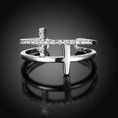 Women's Metal and Gemstone Adjustable Cross Ring