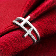 Women's Metal and Gemstone Adjustable Cross Ring