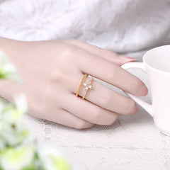 Women's Metal and Gemstone Adjustable Cross Ring