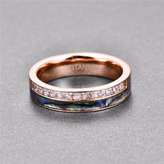 Women's Luxury 6mm Colorful Shell and CZ Rose Gold Tungsten Carbide Ring