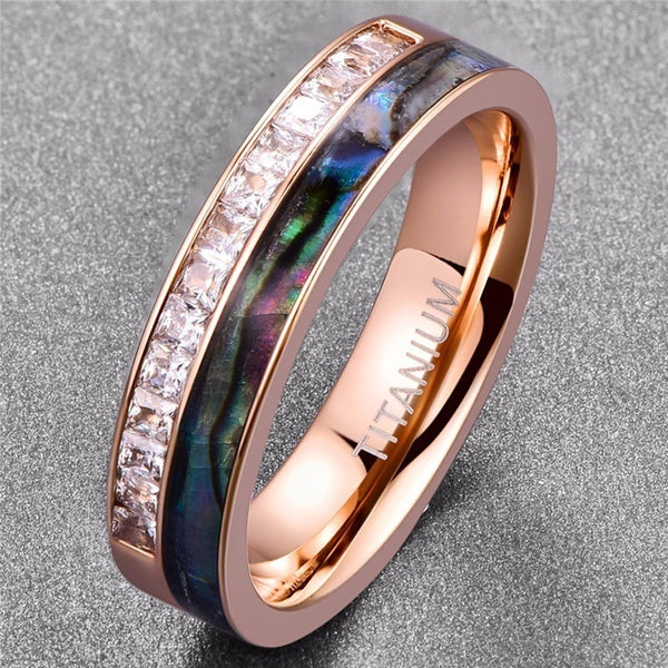 Women's Luxury 6mm Colorful Shell and CZ Rose Gold Tungsten Carbide Ring