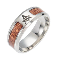 Unisex  European Stainless Steel Wood Masonic Band Ring