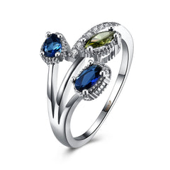 Women's White Gold Plated CZ Crystal Tricolor Bouquet Ring