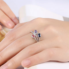 Women's White Gold Plated CZ Crystal Tricolor Bouquet Ring