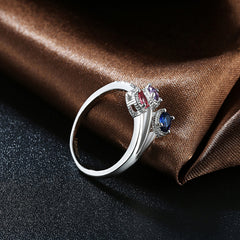 Women's White Gold Plated CZ Crystal Tricolor Bouquet Ring