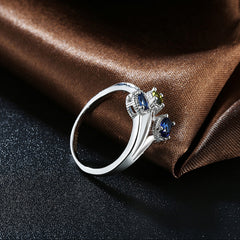 Women's White Gold Plated CZ Crystal Tricolor Bouquet Ring