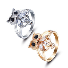 Women's Owl Silver and Gold Plated CZ Crystal Ring