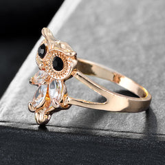 Women's Owl Silver and Gold Plated CZ Crystal Ring