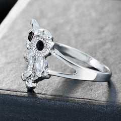 Women's Owl Silver and Gold Plated CZ Crystal Ring