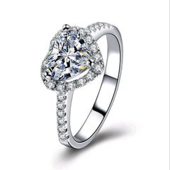 Women's Heart Shape Prong Set Large CZ Crystal Silver Plated Ring