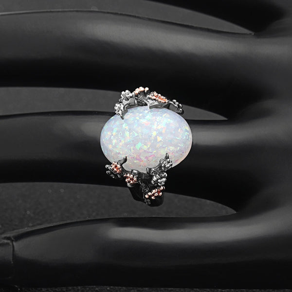 Women's Vintage Opal and Black Gold Plated Ring