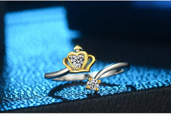 Women's Adjustable Heart Platinum and Gold Plated Open Band CZ Ring