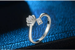 Women's Adjustable Heart Platinum and Gold Plated Open Band CZ Ring