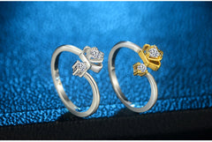 Women's Adjustable Heart Platinum and Gold Plated Open Band CZ Ring