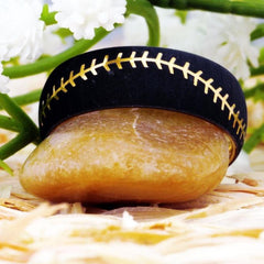 Men's 8mm Baseball Stitch Black and Gold Inner Tungsten Carbide Ring