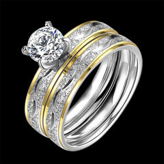 Women's Dual Band Prong Set CZ Gold Plated Titanium Ring