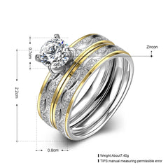 Women's Dual Band Prong Set CZ Gold Plated Titanium Ring