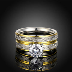 Women's Dual Band Prong Set CZ Gold Plated Titanium Ring