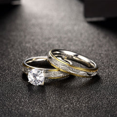 Women's Dual Band Prong Set CZ Gold Plated Titanium Ring