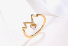 Women's Zigzag Pattern Heart Pendant CZ Rose Gold Plated Ring