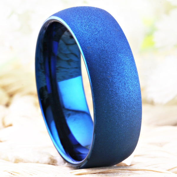 Women's 8mm Brushed Blue Tungsten Carbide Ring