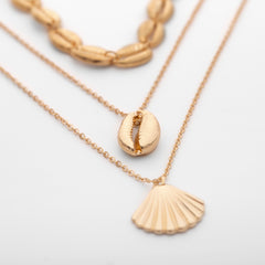 Women's Three Layer Shell Ocean Pendant Metal Necklace